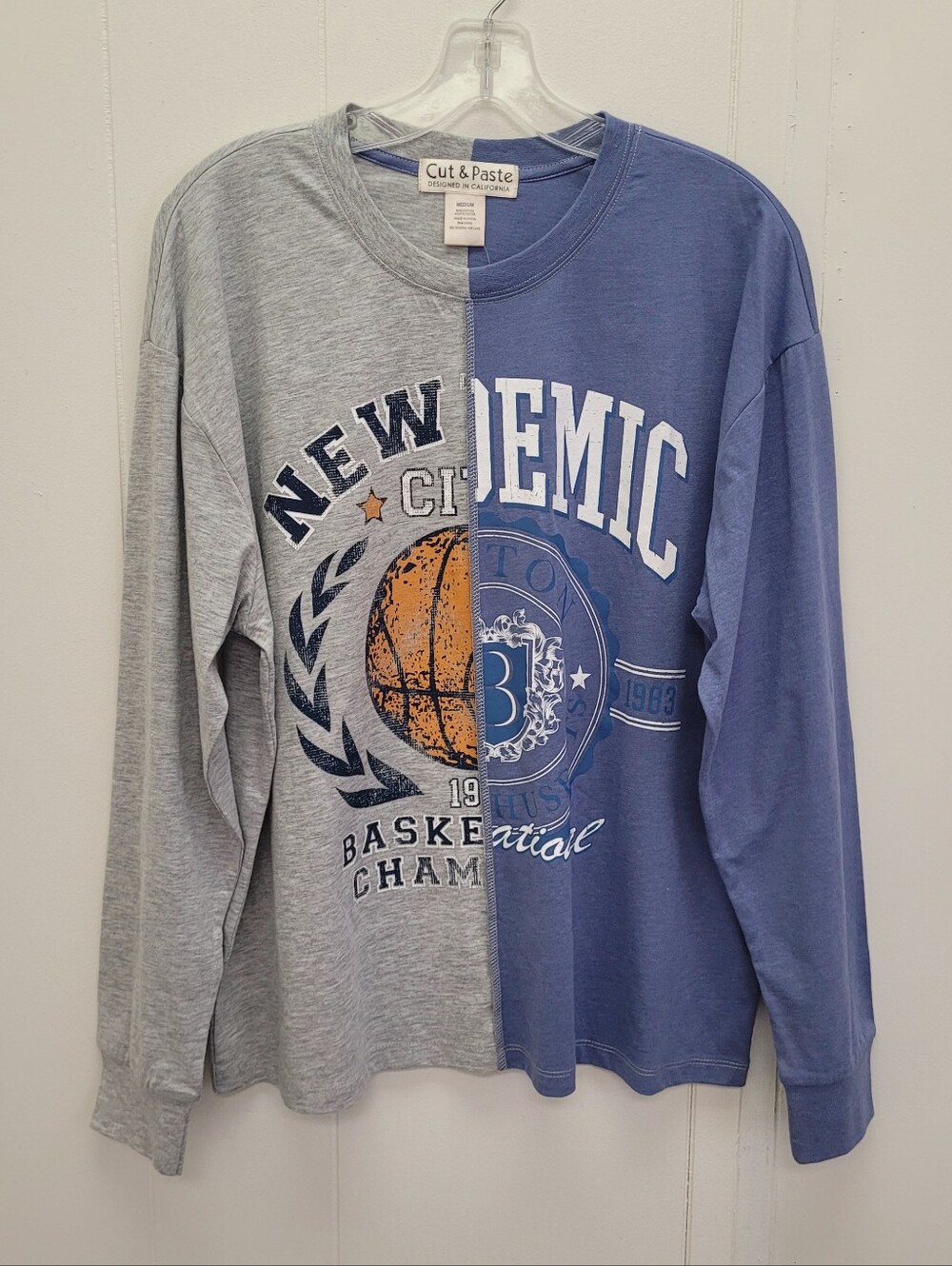 Cut & Paste Seamed Split Graphic Long Sleeve Tee